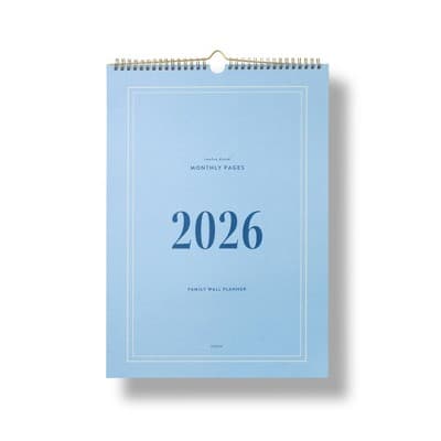 PAPIER 11"x17" 2026 Blue Family Organized Wall Calendar