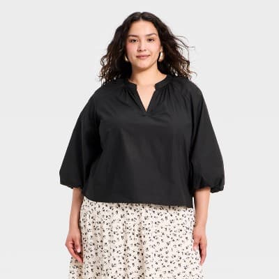 Women's Balloon Sleeve Blouse - A New Day™ Black 3X