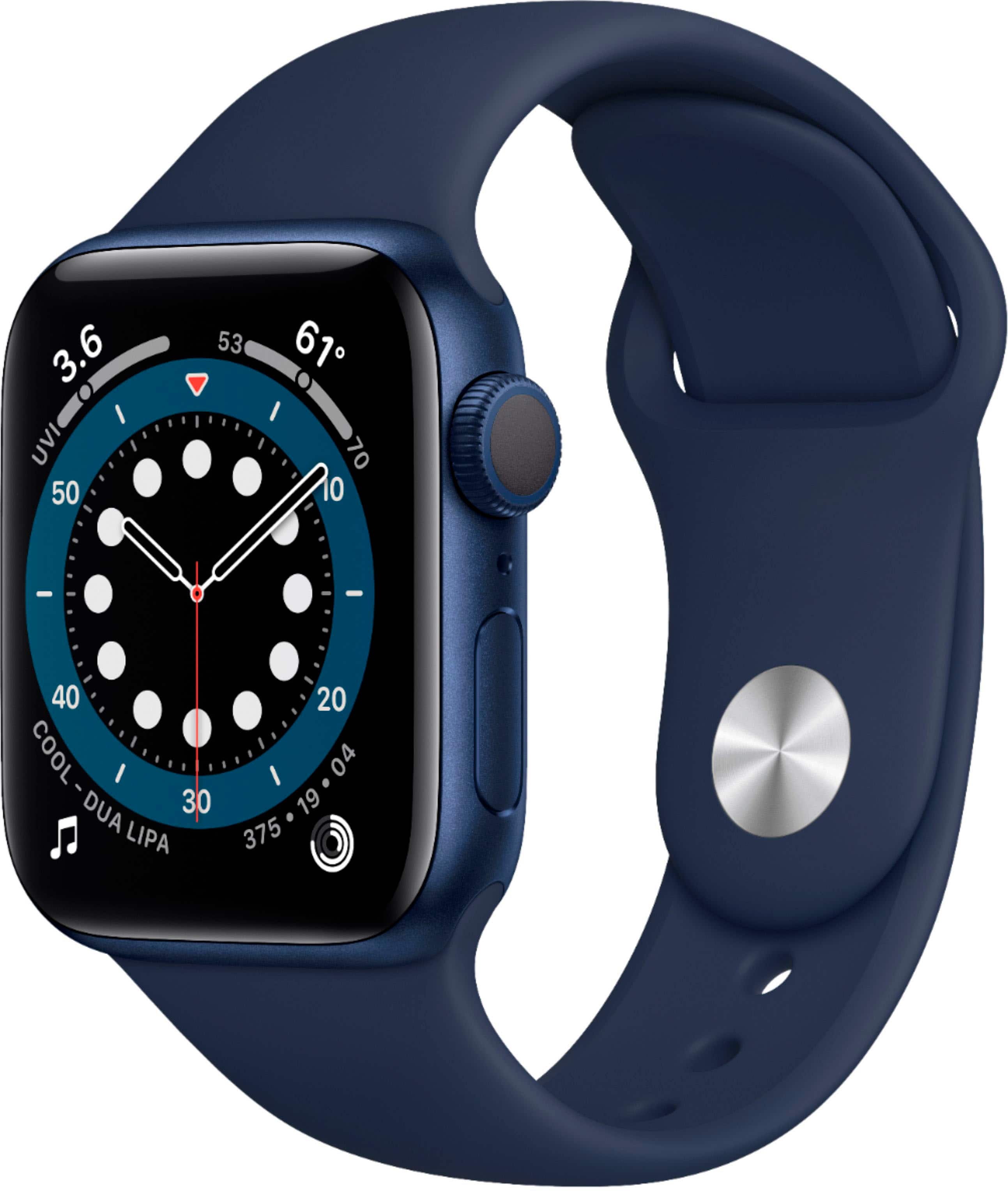 Apple Geek Squad Certified Refurbished Watch Series 6 (GPS) 40mm Aluminum Case with Deep Navy Sport Band - Blue - (2020)