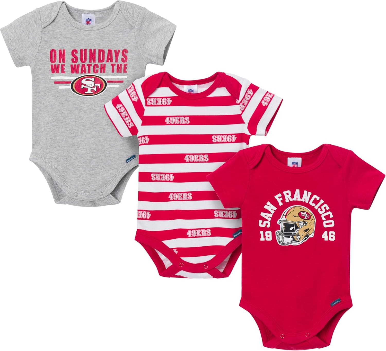 Gerber Baby Boys' NFL 3-Pack Onesie Bodysuit, 49Ers, 18 Months
