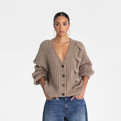 KBB by KAHLANA Women's 'The Cable Mix Cardi' - Tan S