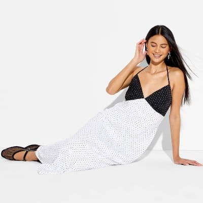 Women's Triangle Cup Maxi Dress - Wild Fable™ Black Polka Dots S
