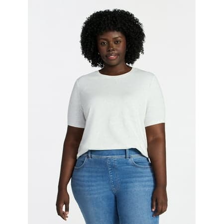 Terra & Sky Women's Plus Size Crewneck Tee with Short Sleeves, Sizes 0X-5X