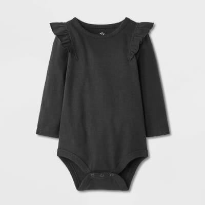 Baby Girls' Ruffle Bodysuit - Cat & Jack™ Black 6-9M