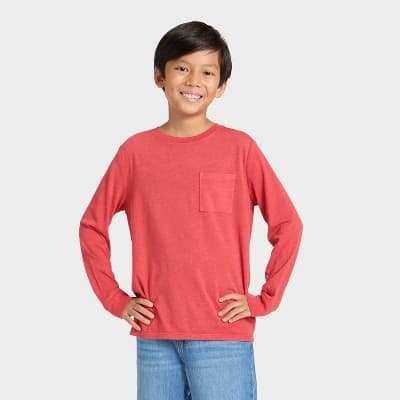 Boys' Long Sleeve Washed Pocket T-Shirt - Cat & Jack™ Red XS