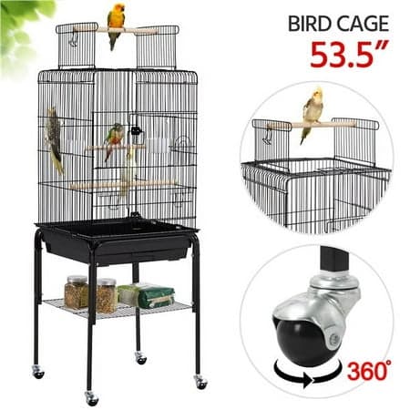 Renwick 47" Play Top Bird Cage with with Rolling Stand, Black