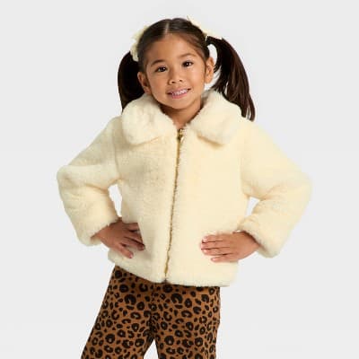 Toddler Girls' Holiday Dressy Faux Fur Jacket - Cat & Jack™ Cream 2T