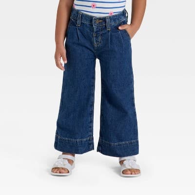 Toddler Girls' Pleated Denim Pants - Cat & Jack™ Dark Wash 4T