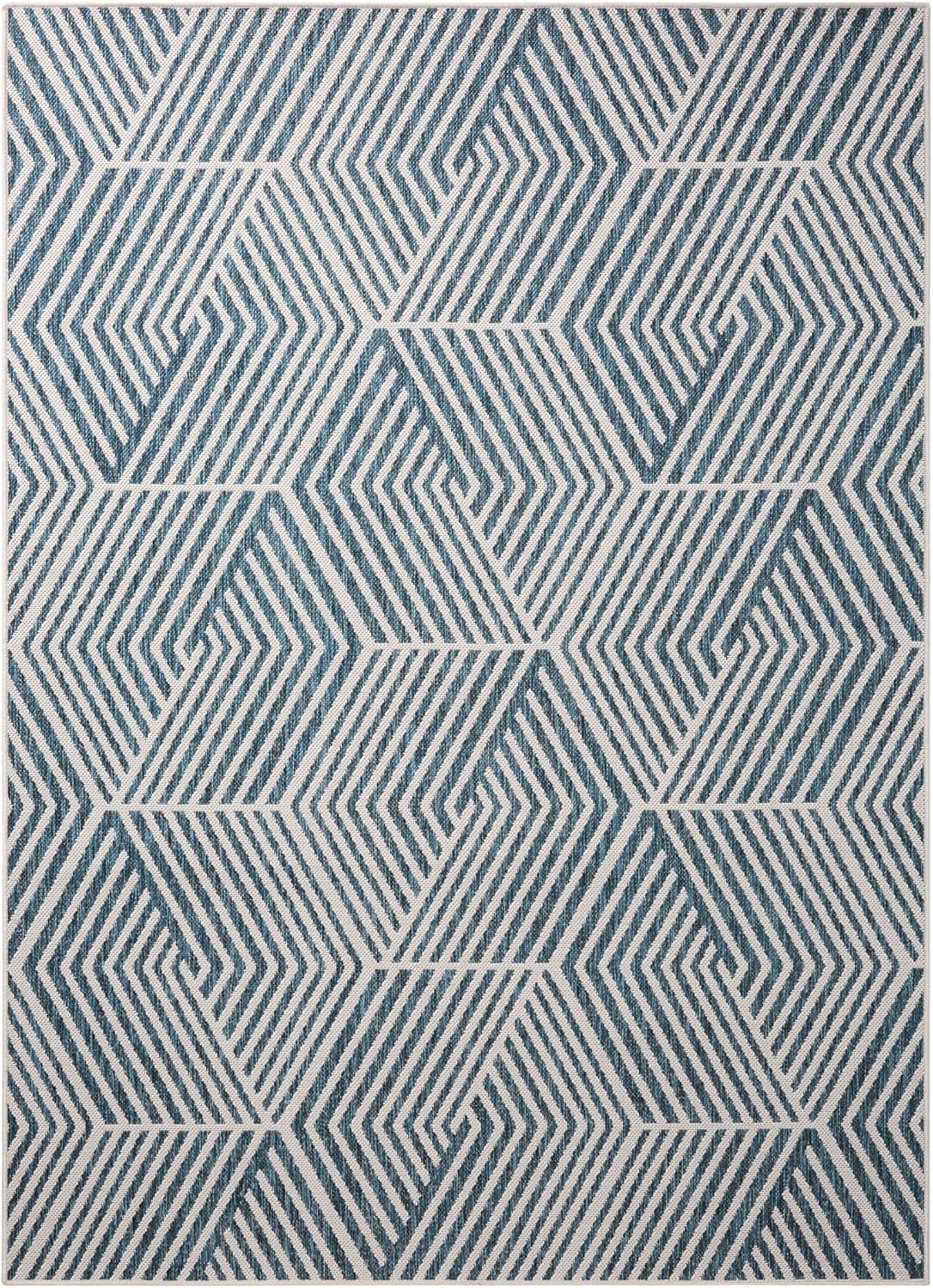 Nicole Miller New York Patio Country Ombre Geo Indoor Outdoor Area Rug, UV Fade Resistant, Low Pile, Navy Blue/Cream, 3'11"x5'2"