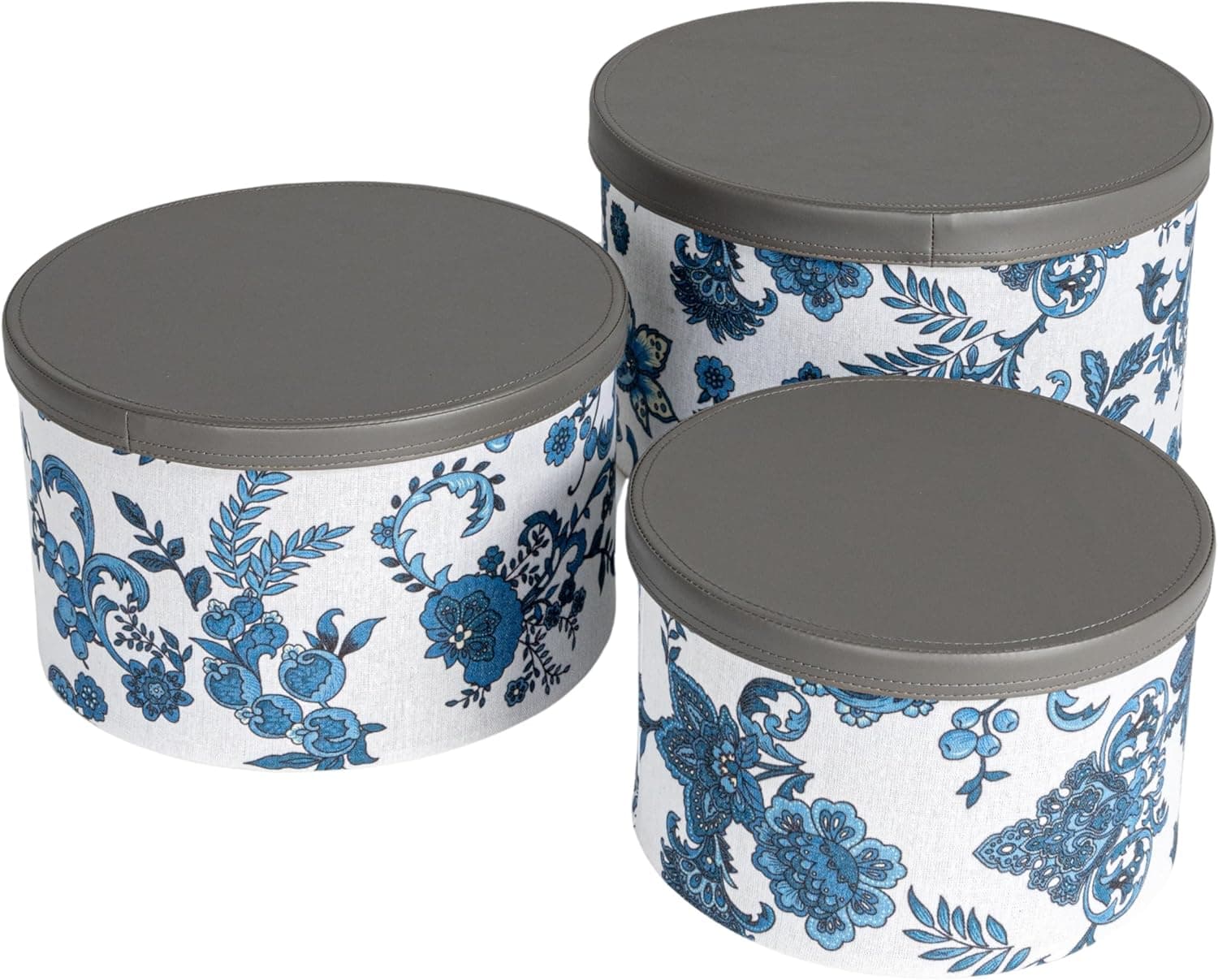Stylish Floral Nesting Hat Boxes - Cream & Blue Set of 3
