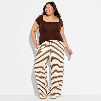 Women's Tunnel Graphic Pull-On Pants - Brown Striped 1X