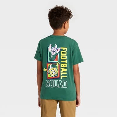 Boys' Spongebob Squarepants Football Squad Short Sleeve Front and Back Graphic T-Shirt - Green M