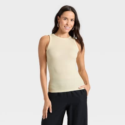 Women's Slim Fit Ribbed Tank Top - A New Day™ Cream XL