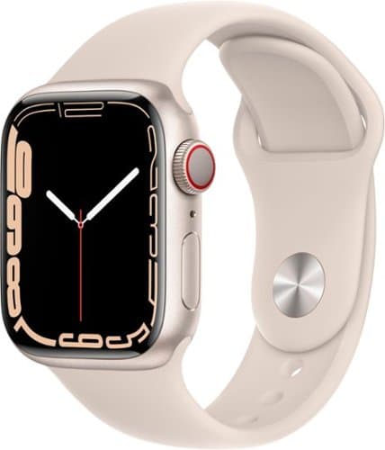 Geek Squad Certified Refurbished Apple Watch Series 7 (GPS + Cellular) 41mm Aluminum Case with Starlight Sport Band - Starlight - (2021)