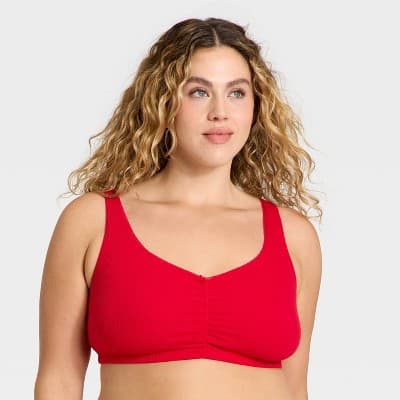 Women's Waffle Ruched Front Bralette - Wild Fable™ Red XXL