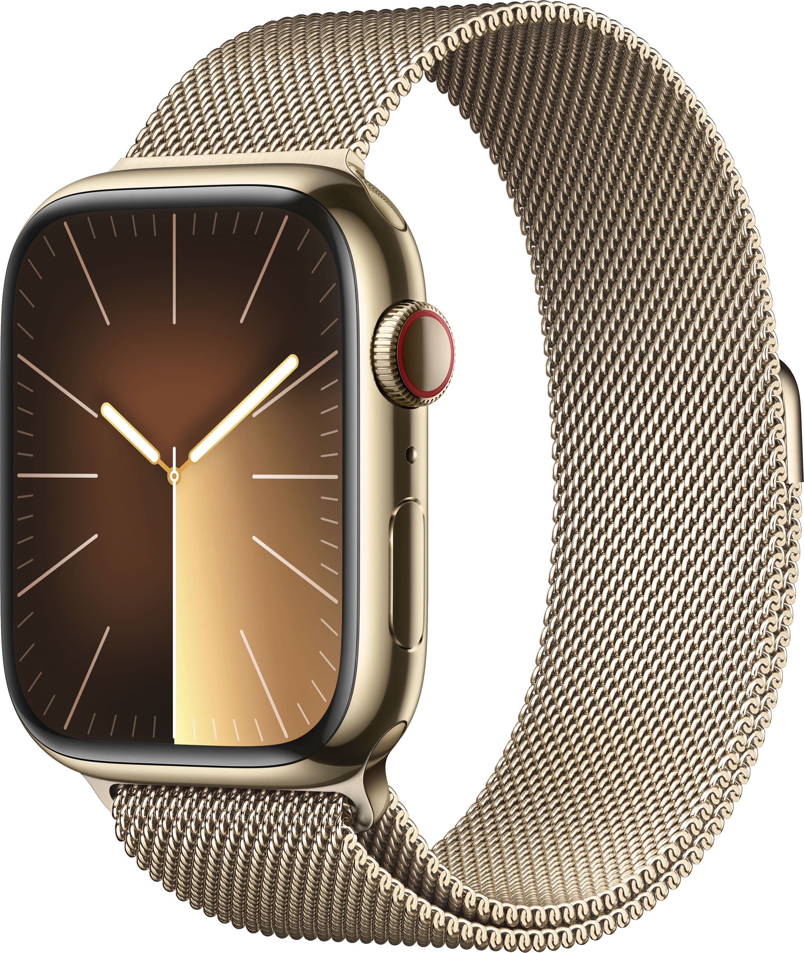 Apple Geek Squad Certified Refurbished Watch Series 9 GPS + Cellular 45mm Case with Gold Milanese Loop - Stainlesss steel - (2023)