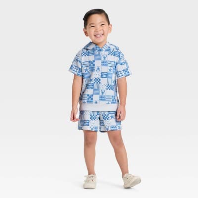 Toddler Boys' 4th of July Americana Coastal French Terry Hoodie Set - Cat & Jack™ Cream/Blue 3T