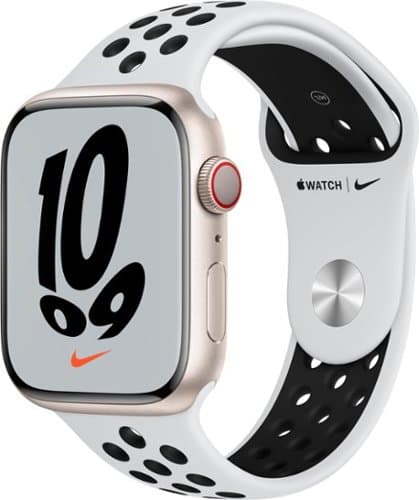 Refurbished Apple Watch Nike Series 7 (GPS + Cellular) 45mm Aluminum Case with Pure Platinum/Black Nike Sport Band - Starlight - (2021)