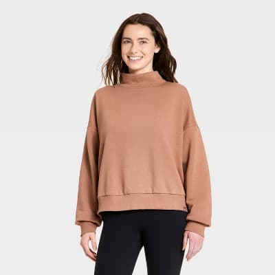Women's Mock Neck Sweatshirt - JoyLab™ Light Brown XXS