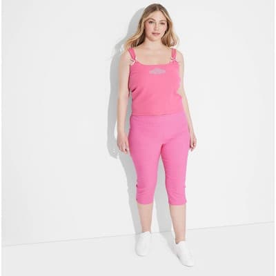 Women's Pedal Pusher Graphic Pull-On Pants - Fuchsia Polka Dots 1X