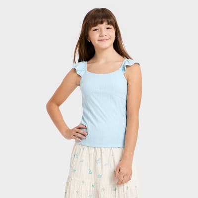 Girls' Flutter Sleeve Knit Top - art class™ Blue XXL