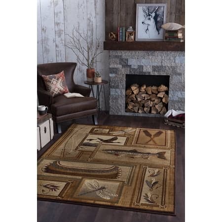 Nature Novelty 5' x 7' Ivory and Crimson Polypropylene Indoor Area Rug