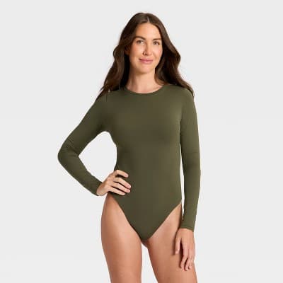 Women's Luxury Collection Luxe Stretch Long Sleeve Bodysuit - Auden™ Moss Green XS
