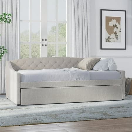 Zoey Tufted Upholstered Twin Daybed with Trundle, Beige, by Hillsdale Living Essentials