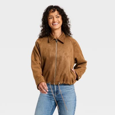 Women's Suede Bubble Bomber Jacket - Universal Thread™ Brown XL