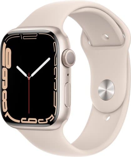Apple Geek Squad Certified Refurbished Watch Series 7 (GPS) 45mm Starlight Aluminum Case with Starlight Sport Band - Starlight - (2021)
