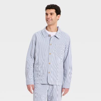 Men's Easter Capsule Seersucker Shacket - Goodfellow & Co™ Blue S