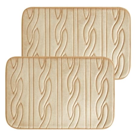 2 Piece Bath Rug Set, Faux Fur Embossed Cable Pattern, Brown, 18" x 27", Brown, Dearfoams