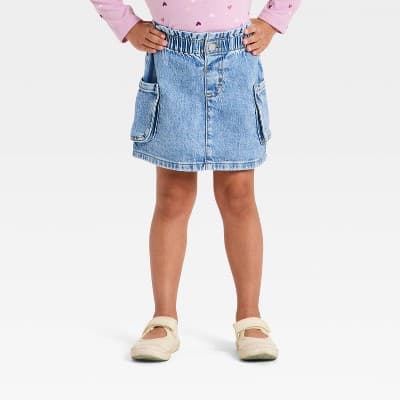 Toddler Girls' Cargo Denim Skirt - Cat & Jack™ Light Wash 3T
