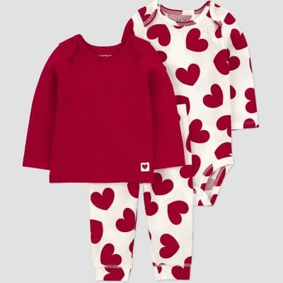 Carter's Just One You® Baby Boys' 3pc Valentine's Day Heart Long Sleeve T-Shirt with and Pants Set - Red Newborn