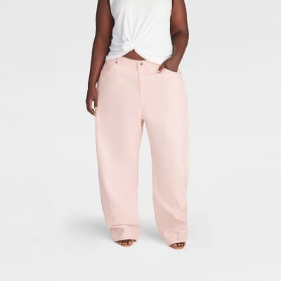 KBB by KAHLANA Women's Mid-Rise Barrel Leg 'The Kahlana Jean' - Light Pink 26