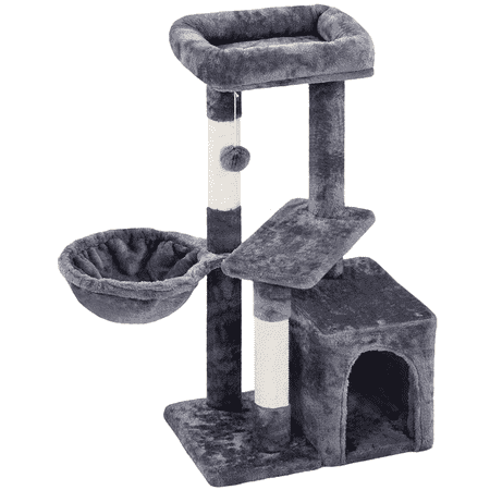Alden Design 34.5" H Cat Tree Tower with Condo and Perches, Dark Gray