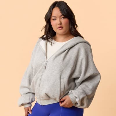 Blogilates Women's Marshmallow Full Zip Hooded Sweatshirt - Heathered Gray 3X