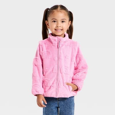 Toddler Girls' Rainbow Cozy Fleece Jacket - Cat & Jack™ Pink 2T