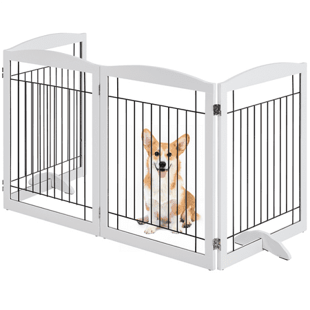 Alden Design 31.5" Height Foldable Pet Gate with 2 Support Feet, White