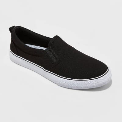 Women's Millie Wide Width Twin Gore Slip-On Sneakers - A New Day™ Black 12W: Canvas Low Top, Padded Collar, Round Toe