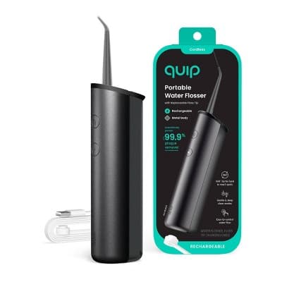 quip Cordless Rechargeable 2-Pressure Modes Metal Countertop Water Flosser