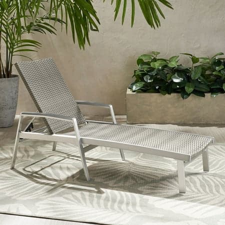 Levi Outdoor Wicker and Aluminum Chaise Lounge, Gray