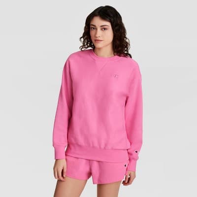 Champion Women's Fleece Crewneck Sweatshirt -Vibrant Pink L
