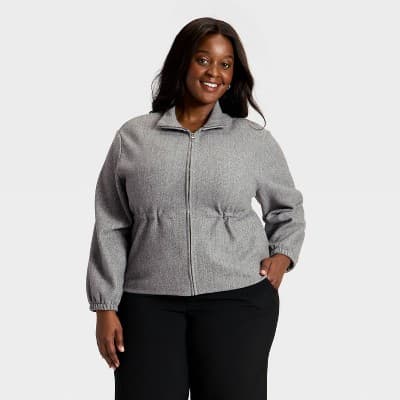 Women's Brushed Cinched Waist Zipped Jacket - A New Day™ Gray XXL