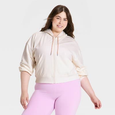 Women's French Terry Full Zip Sweatshirt - All In Motion™ Cream L