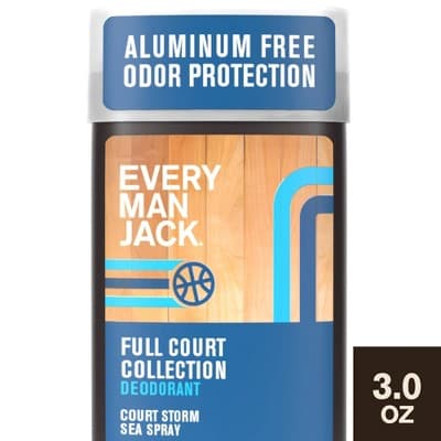 Every Man Jack Limited Edition Full Court Collection Aluminum-Free Men's Deodorant - Court Storm Sea Spray - 3oz: Invisible Solid, Vegan