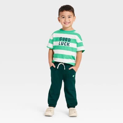Toddler Boys' St. Patrick's Day 'Good Luck' Short Sleeve T-Shirt and Joggers Set - Cat & Jack™ Cream 3T