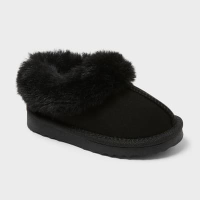 Toddler Piper Faux Fur Cuff Scuff Slippers - Cat & Jack™ Jet Black 6