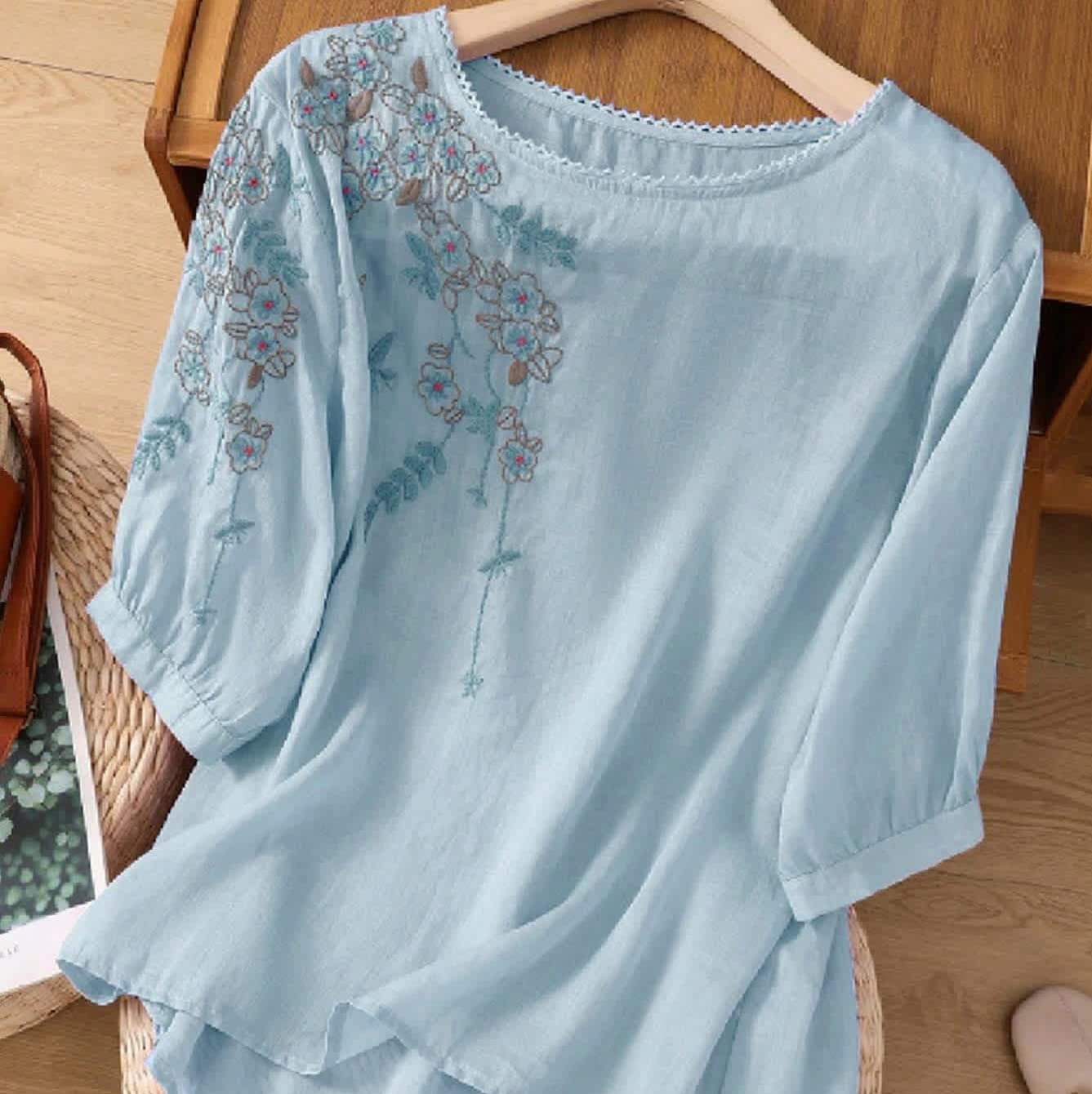 Floral Embroidered Blouse - 18% Off