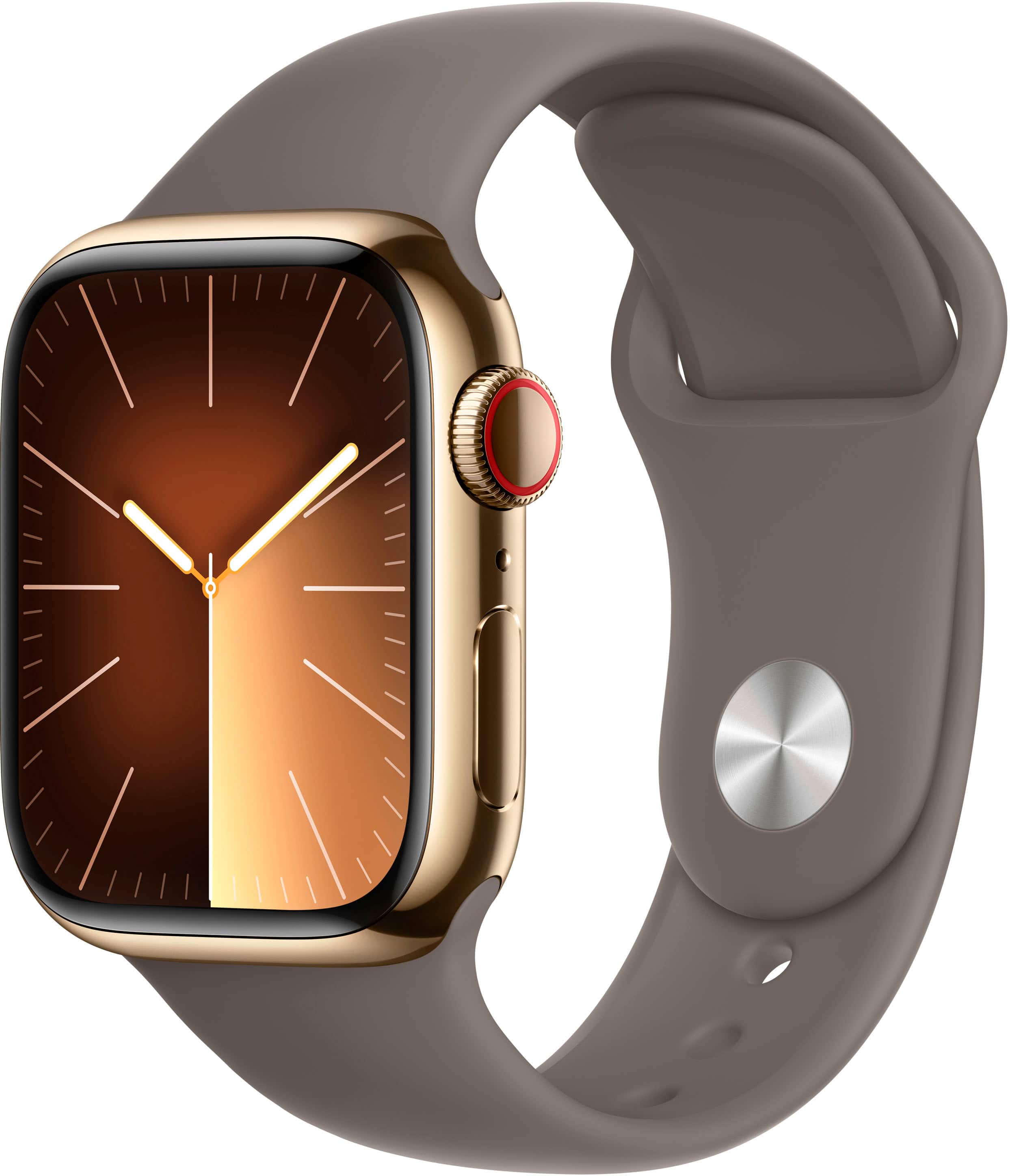 Apple GS Cert Refurb Watch Series 9 (GPS + Cell) 41mm Gold Stainless Steel Case w Clay Sport Band - S/M - Gold - 2023 - Gold - (2023)